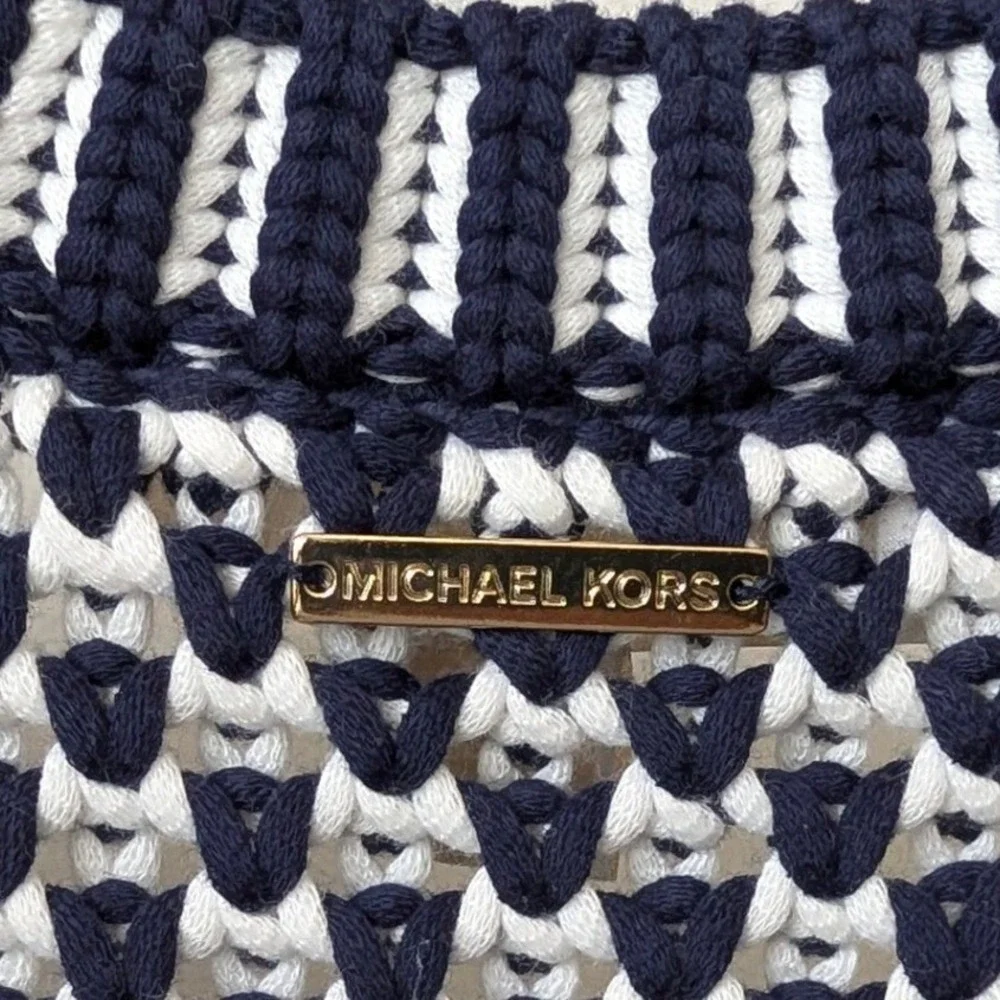 Michael Kors Crochet Fringe Sleeveless Dress, Navy/White, Small NWT